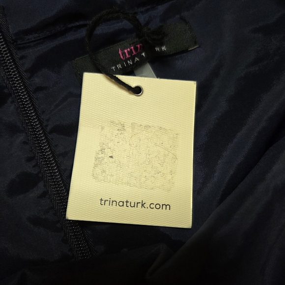 Trina Turk Navy Lace Off Shoulder Dress Size 2 Puff Sleeve Scalloped Hem - Picture 4 of 15